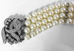 Art Deco 1930 s 4 strand cultured pearl and diamond bracelet  - 2824049