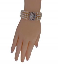 Art Deco 1930 s 4 strand cultured pearl and diamond bracelet  - 2824053