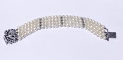 Art Deco 1930 s 4 strand cultured pearl and diamond bracelet  - 2824056