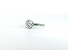 Art Deco 2 5 Carat Old Euro Cut Diamond Emerald Engagement Ring in Platinum - 3515241