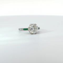 Art Deco 2 5 Carat Old Euro Cut Diamond Emerald Engagement Ring in Platinum - 3515242