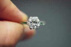 Art Deco 2 5 Carat Old Euro Cut Diamond Emerald Engagement Ring in Platinum - 3515261