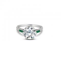 Art Deco 2 5 Carat Old Euro Cut Diamond Emerald Engagement Ring in Platinum - 3515263