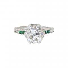 Art Deco 2 5 Carat Old Euro Cut Diamond Emerald Engagement Ring in Platinum - 3610226