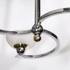 Art Deco 3 Arm Streamlined Spiraled Chandelier in Chrome Frosted Relief Glass - 3976186