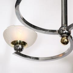 Art Deco 3 Arm Streamlined Spiraled Chandelier in Chrome Frosted Relief Glass - 3976188