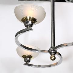 Art Deco 3 Arm Streamlined Spiraled Chandelier in Chrome Frosted Relief Glass - 3976252