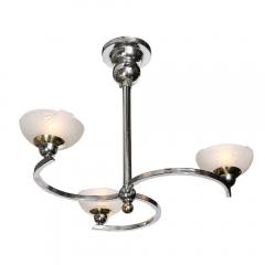 Art Deco 3 Arm Streamlined Spiraled Chandelier in Chrome Frosted Relief Glass - 3976269