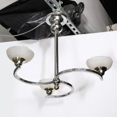 Art Deco 3 Arm Streamlined Spiraled Chandelier in Chrome Frosted Relief Glass - 3976276