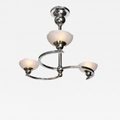 Art Deco 3 Arm Streamlined Spiraled Chandelier in Chrome Frosted Relief Glass - 3978997