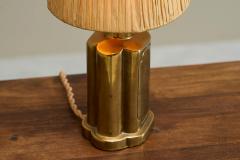 Art Deco Accent Table Lamp in Patinated Brass with Raffia Shade 1940s - 4394973