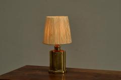Art Deco Accent Table Lamp in Patinated Brass with Raffia Shade 1940s - 4394974