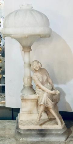 Art Deco Alabaster Domed Table Lamp Depicting a Seated Lady at a Street Lamp - 2978718