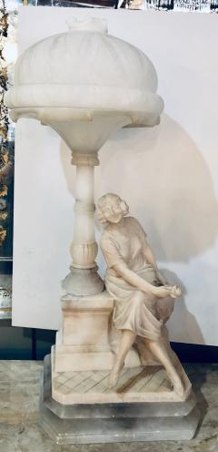 Art Deco Alabaster Domed Table Lamp Depicting a Seated Lady at a Street Lamp - 2978719