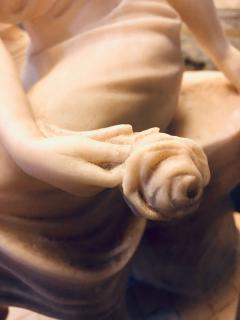 Art Deco Alabaster Domed Table Lamp Depicting a Seated Lady at a Street Lamp - 2978721