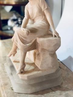 Art Deco Alabaster Domed Table Lamp Depicting a Seated Lady at a Street Lamp - 2978723