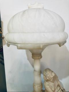 Art Deco Alabaster Domed Table Lamp Depicting a Seated Lady at a Street Lamp - 2978724
