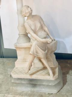 Art Deco Alabaster Domed Table Lamp Depicting a Seated Lady at a Street Lamp - 2978725