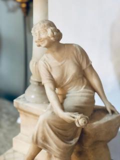 Art Deco Alabaster Domed Table Lamp Depicting a Seated Lady at a Street Lamp - 2978726