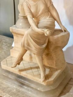 Art Deco Alabaster Domed Table Lamp Depicting a Seated Lady at a Street Lamp - 2978727