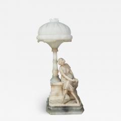 Art Deco Alabaster Domed Table Lamp Depicting a Seated Lady at a Street Lamp - 2988392