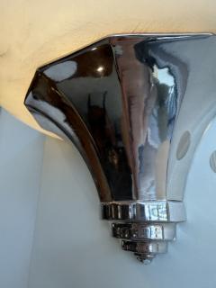 Art Deco Alabaster Sconces Nickel Details France 1950 - 4737419
