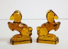 Art Deco Amber Glass Horse Bookends - 1241136