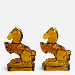 Art Deco Amber Glass Horse Bookends - 1243876