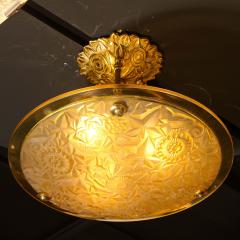 Art Deco Amber Glass Pendant w Stylized Cubist Motifs Gilded Bronze Fittings - 2143334