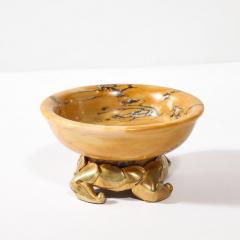 Art Deco Amber Gold Marble Dish with Stylized Gilt Bronze Base - 4265681
