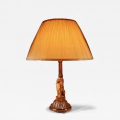Art Deco Amsterdam School Carved wooden Table Lamp  - 3551687
