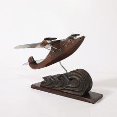 Art Deco Anthoine Art Bois Carved Wood and Metal Seaplane Model on Stand - 4744931