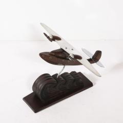 Art Deco Anthoine Art Bois Carved Wood and Metal Seaplane Model on Stand - 4744940