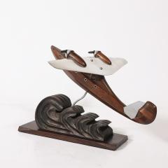 Art Deco Anthoine Art Bois Carved Wood and Metal Seaplane Model on Stand - 4744941