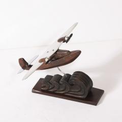 Art Deco Anthoine Art Bois Carved Wood and Metal Seaplane Model on Stand - 4744943