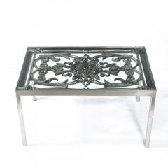 Art Deco Antique Burnished Cast Iron Gate Cocktail Table with Floral Detailing - 2704917