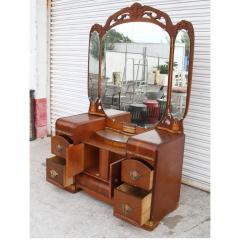 Art Deco Antique Waterfall Dresser with Carved Mirror - 2958422