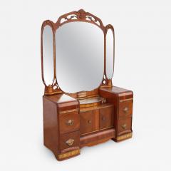 Art Deco Antique Waterfall Dresser with Carved Mirror - 2962910