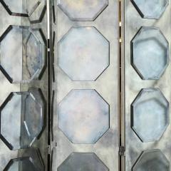 Art Deco Antiqued Octagon Paneled Motif Smoked Mirror Screen with Silvered Back - 4231238