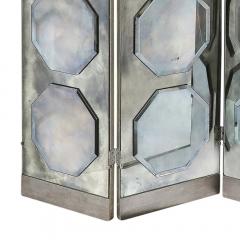 Art Deco Antiqued Octagon Paneled Motif Smoked Mirror Screen with Silvered Back - 4231240