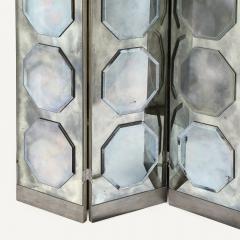 Art Deco Antiqued Octagon Paneled Motif Smoked Mirror Screen with Silvered Back - 4231241