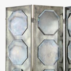 Art Deco Antiqued Octagon Paneled Motif Smoked Mirror Screen with Silvered Back - 4231243