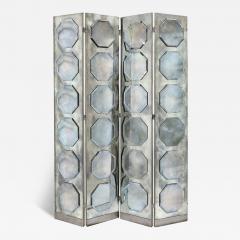 Art Deco Antiqued Octagon Paneled Motif Smoked Mirror Screen with Silvered Back - 4231509