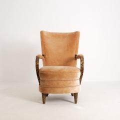 Art Deco Armchair in Curly Flaming Birch and Peach Velvet Finland 1930s - 4588067