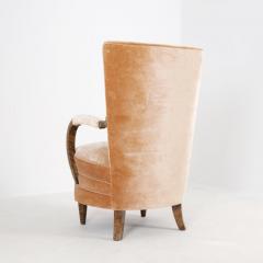 Art Deco Armchair in Curly Flaming Birch and Peach Velvet Finland 1930s - 4588071