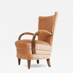 Art Deco Armchair in Curly Flaming Birch and Peach Velvet Finland 1930s - 4590096