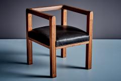 Art Deco Armchair in solid Oak with new upholstered Leather Seat - 4683491