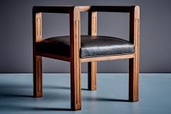 Art Deco Armchair in solid Oak with new upholstered Leather Seat - 4683492