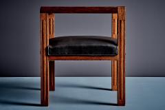 Art Deco Armchair in solid Oak with new upholstered Leather Seat - 4683494