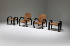 Art Deco Armchair with Ottoman Rush Seating 1940s - 1939274